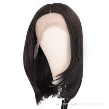 Vigorous Short Bob Wigs Synthetic Hair Straight Bob Wig Heat Resistant Lace Front Wigs for Black Women Natural Color